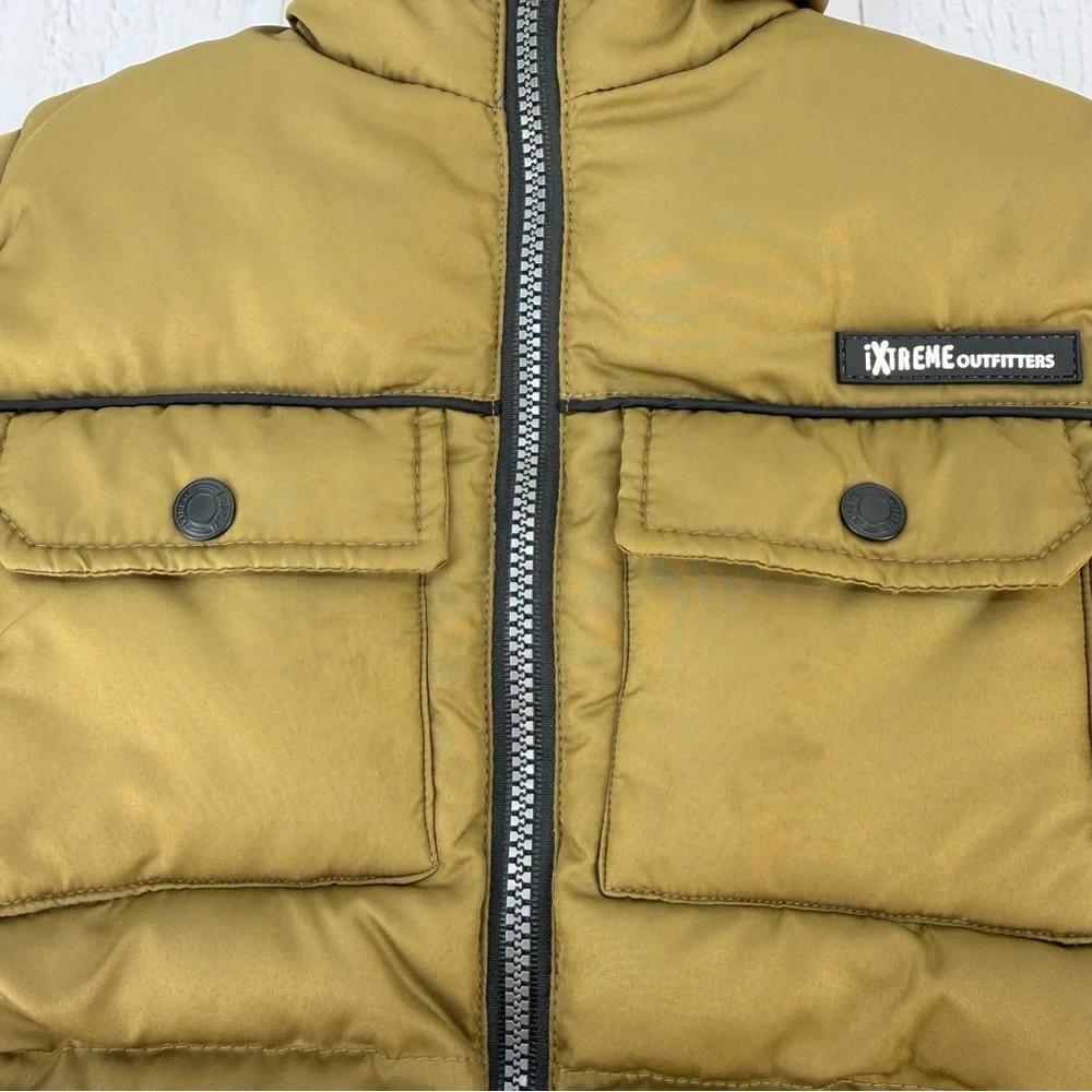 iXtreme‎ Boys Puffer Jacket 4T Tan Hooded Plaid Lined Coat